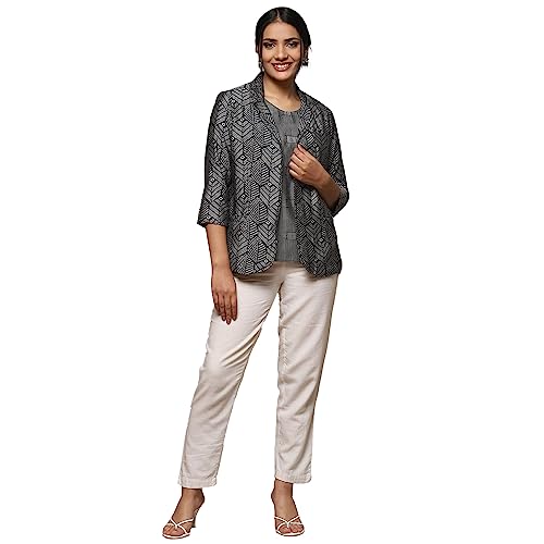 BIBA Women's Poly Viscose PRINTED Long Length MIX AND MATCH Jacket(MONOCHRO18927_MARB.CRB_36), Large, Multicolor - Image 1
