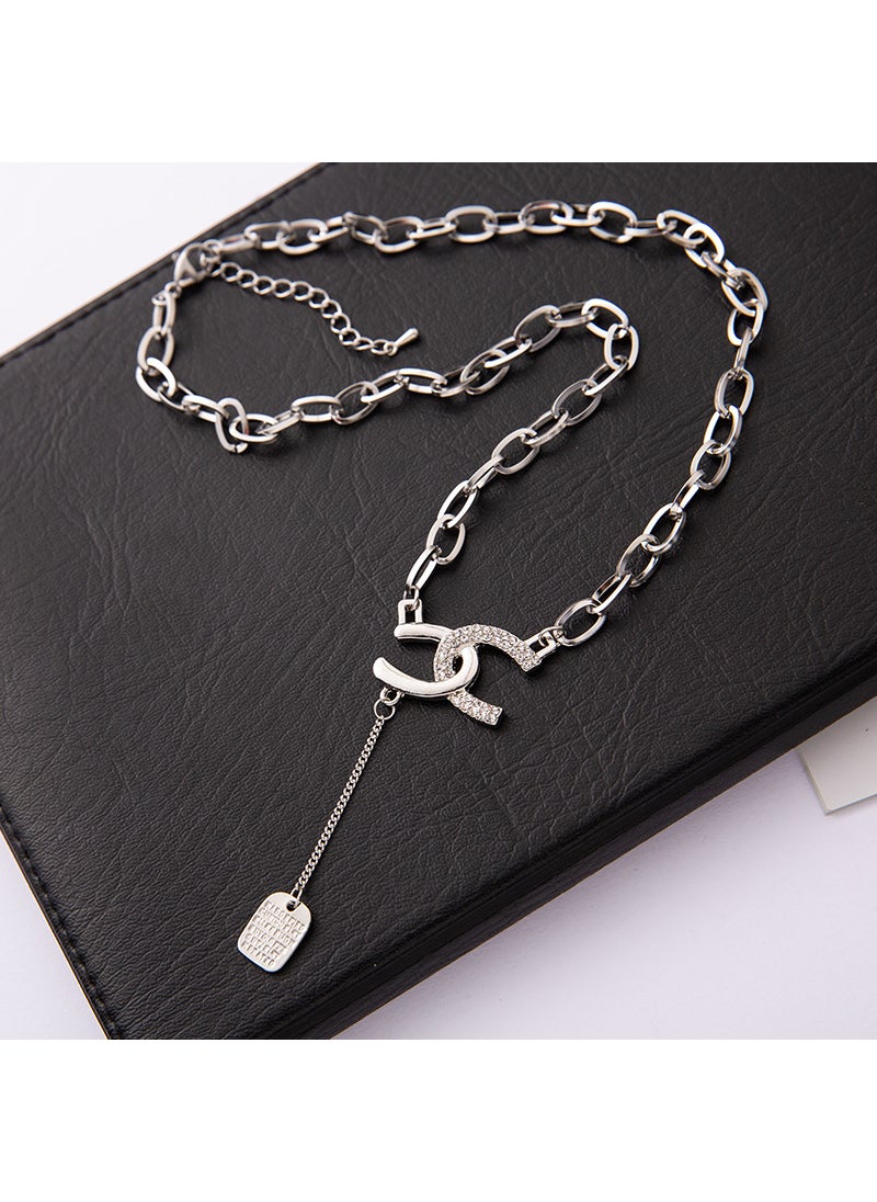 Generic - High-end sense letter titanium steel necklace female couple double-layer non-fading exquisite Joker Pearl sweater chain jewelry wholesale F068 double C necklace - Image 1