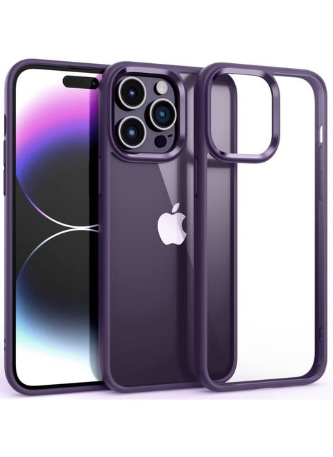 حافظة شفافة مقاومة للصدمات لهاتف iPhone 14 Pro غير صفراء للحماية من السقوط العسكري، ظهر شفاف بأربع وسائد هوائية للحماية من السقوط، غطاء هاتف 6.1 بوصة (أرجواني)