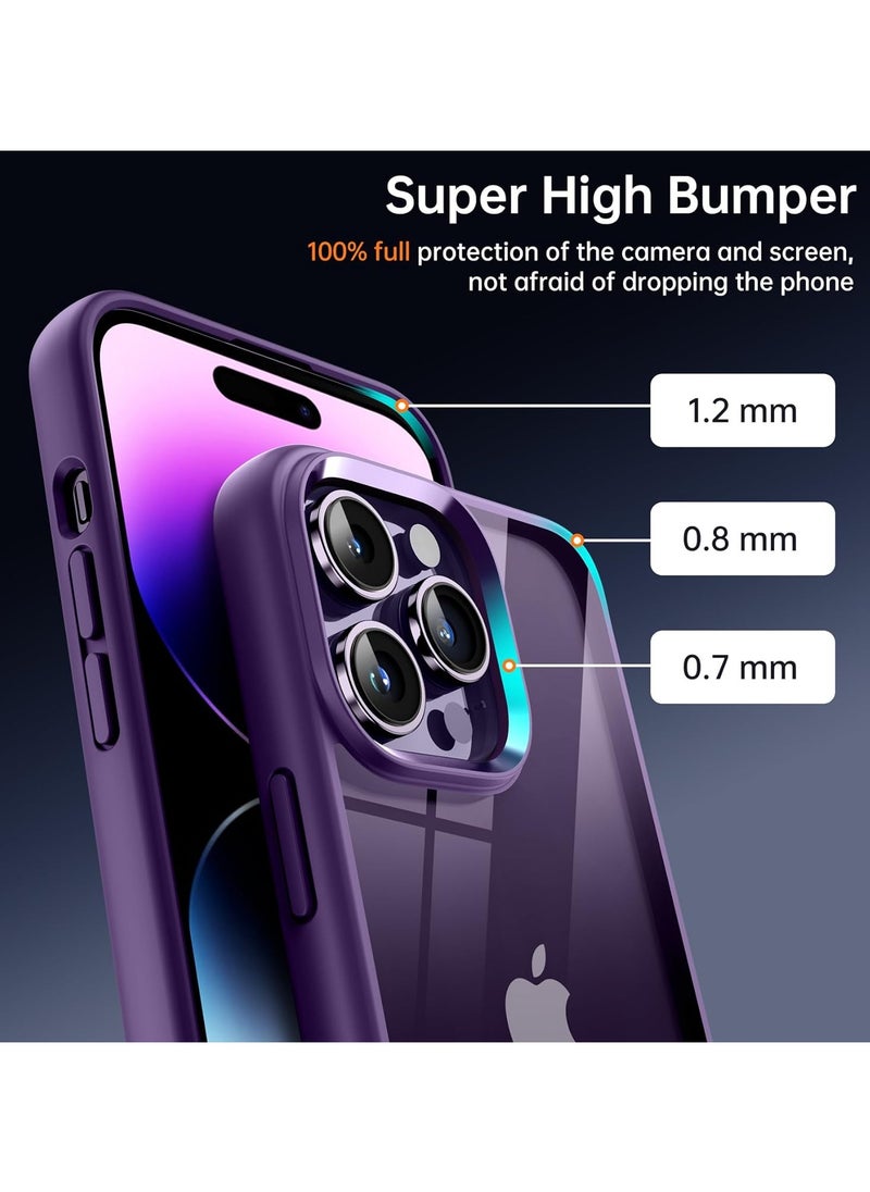 ماركة غير محددة - حافظة شفافة مقاومة للصدمات لهاتف iPhone 14 Pro غير صفراء للحماية من السقوط العسكري، ظهر شفاف بأربع وسائد هوائية للحماية من السقوط، غطاء هاتف 6.1 بوصة (أرجواني) - Image 1