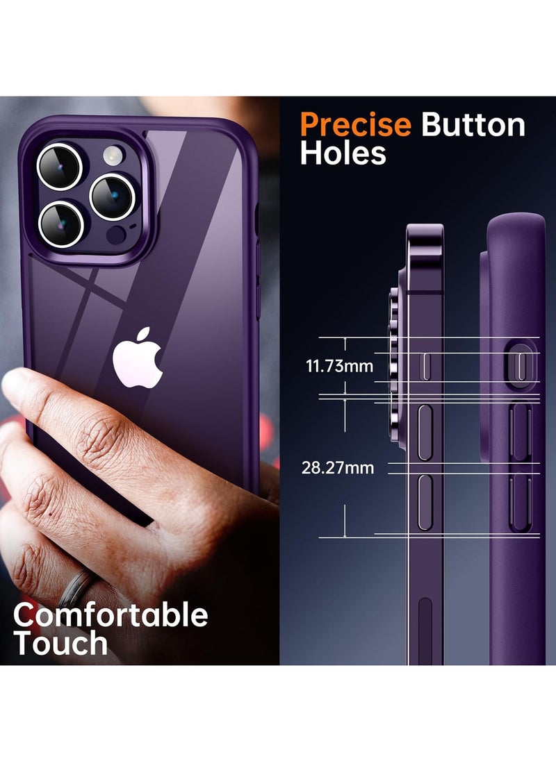 ماركة غير محددة - حافظة شفافة مقاومة للصدمات لهاتف iPhone 14 Pro غير صفراء للحماية من السقوط العسكري، ظهر شفاف بأربع وسائد هوائية للحماية من السقوط، غطاء هاتف 6.1 بوصة (أرجواني) - Image 1