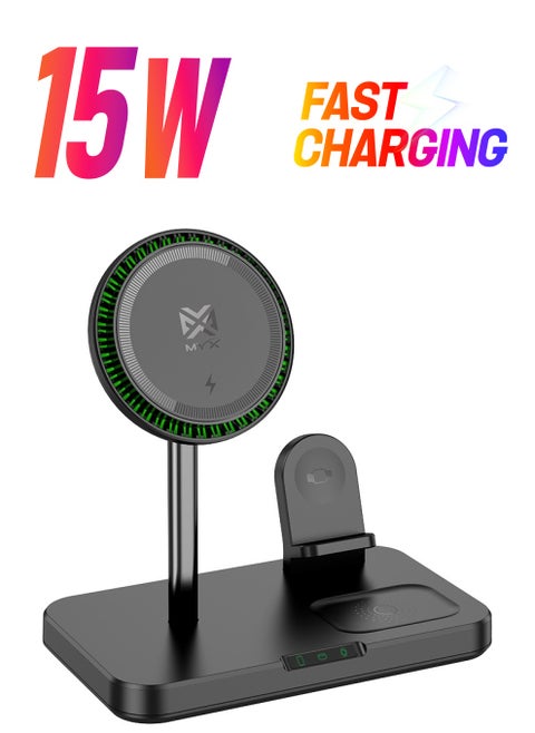 3-in-1 Magnetic Wireless Fast Charger 15W MY12,  All-in-One Charging Solution for Your Mobile, AirPods, and Apple Watch