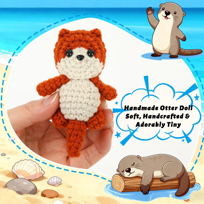 JULEASEL Little Otter Buddy, Mini Knitted Otter in Tin Box, Cute Collectible Keepsake, Travel Buddy, Gift for Kids, Friends, Coworkers - Image 2