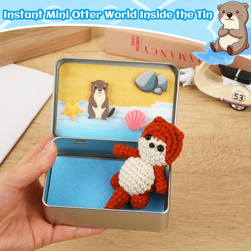 JULEASEL Little Otter Buddy, Mini Knitted Otter in Tin Box, Cute Collectible Keepsake, Travel Buddy, Gift for Kids, Friends, Coworkers - Image 4