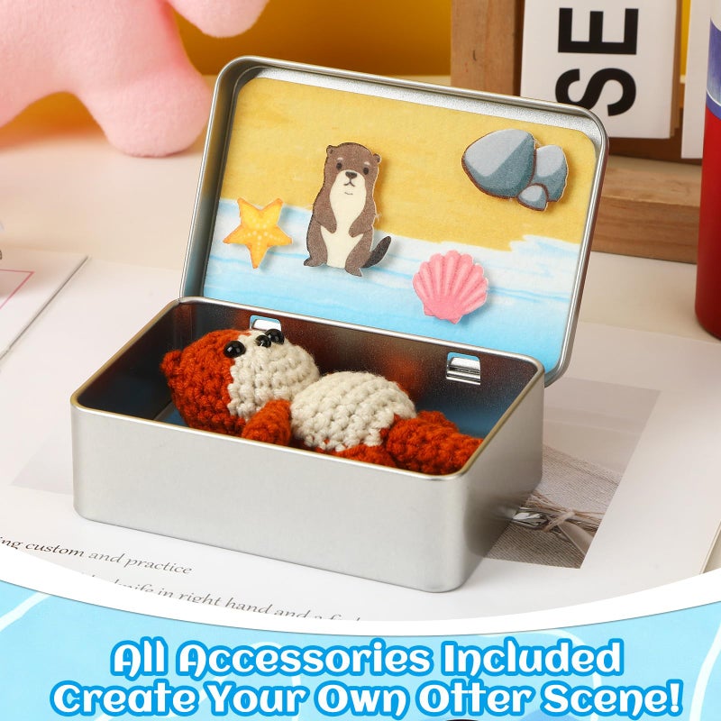 JULEASEL Little Otter Buddy, Mini Knitted Otter in Tin Box, Cute Collectible Keepsake, Travel Buddy, Gift for Kids, Friends, Coworkers - Image 5