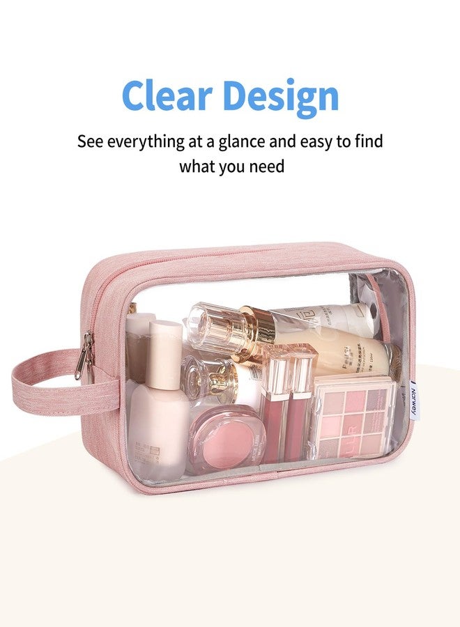 Narwey Clear Travel Toiletry Bags for Traveling Toiletries Men Women, Clear Makeup Bag Cosmetic Bag with Zipper, Make Up Pouch Organizer Bags with Handle, Skincare Bag (Pink) - Image 2