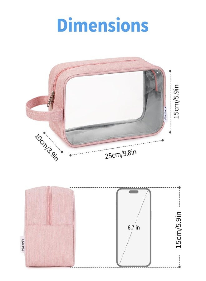 Narwey Clear Travel Toiletry Bags for Traveling Toiletries Men Women, Clear Makeup Bag Cosmetic Bag with Zipper, Make Up Pouch Organizer Bags with Handle, Skincare Bag (Pink) - Image 5
