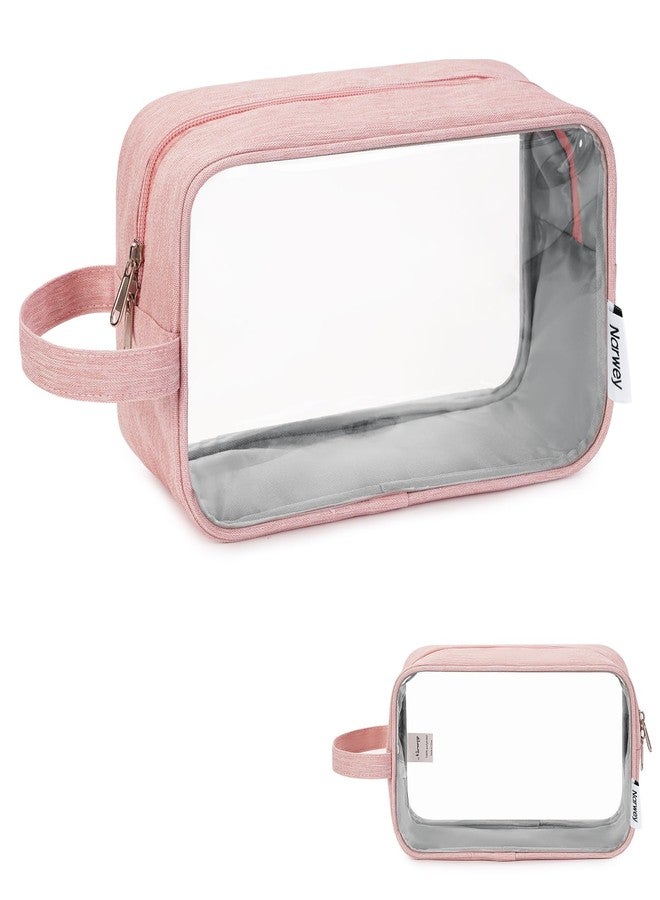 Narwey Clear Travel Toiletry Bags for Traveling Toiletries Men Women, Clear Makeup Bag Cosmetic Bag with Zipper, Make Up Pouch Organizer Bags with Handle, Skincare Bag (Pink) - Image 1