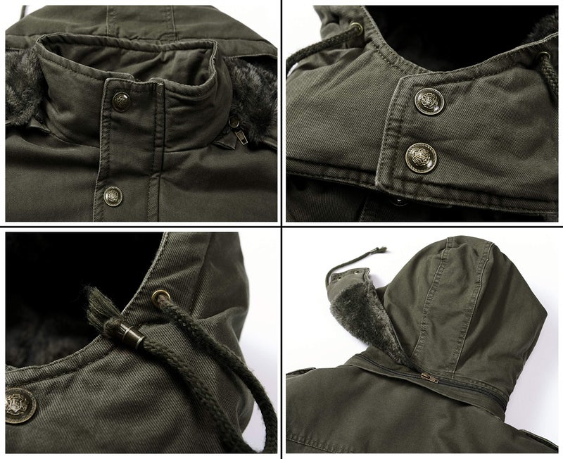 JYG Men's Winter Casual Military Parka Jacket with Removable Hood (US L, Army) - Image 4