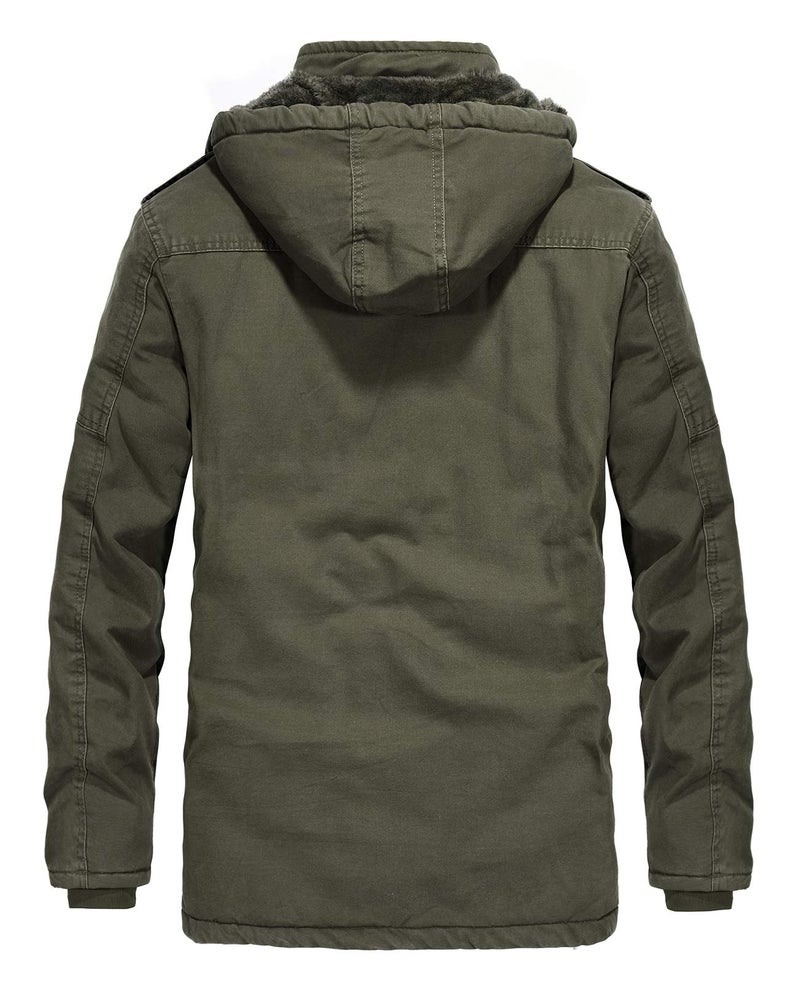 JYG Men's Winter Casual Military Parka Jacket with Removable Hood (US L, Army) - Image 2