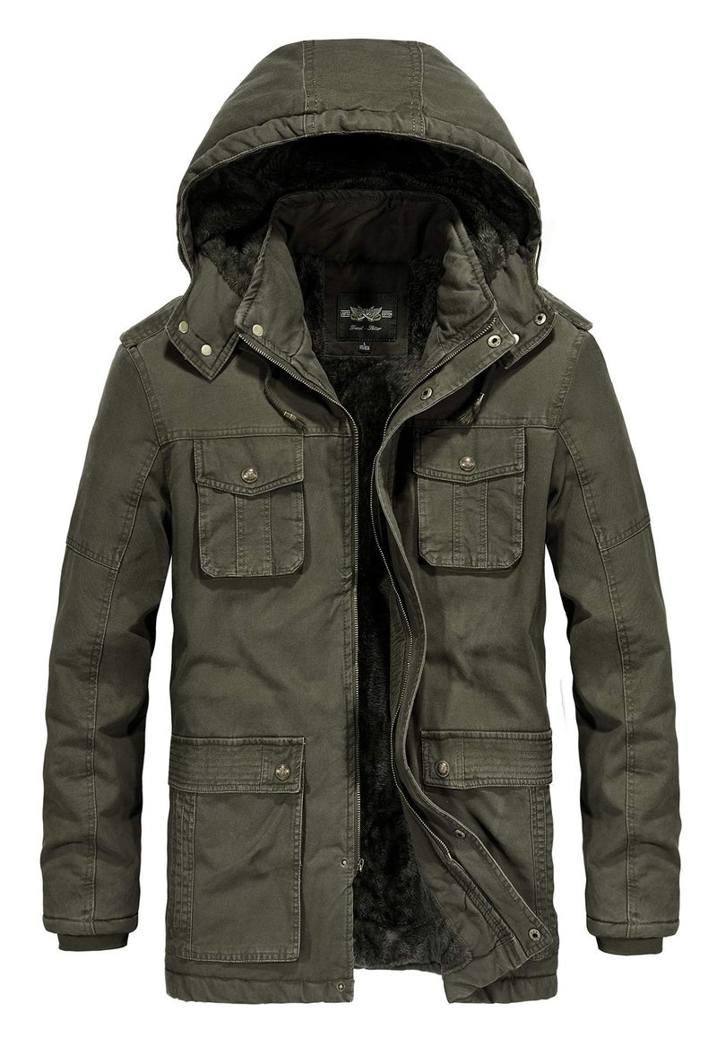 JYG Men's Winter Casual Military Parka Jacket with Removable Hood (US L, Army) - Image 1