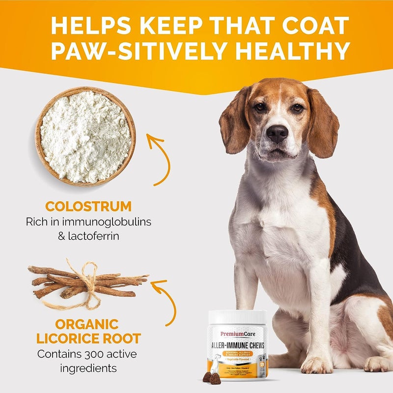 PREMIUM CARE Itch Relief for Dogs - 120 Allergy Chews for Dogs - Anti Itch Seasonal Support for Pets Itchy Skin Relief Skin Health Support with Colostrum, Vitamin C, Omega and Bee Pollen - Image 5