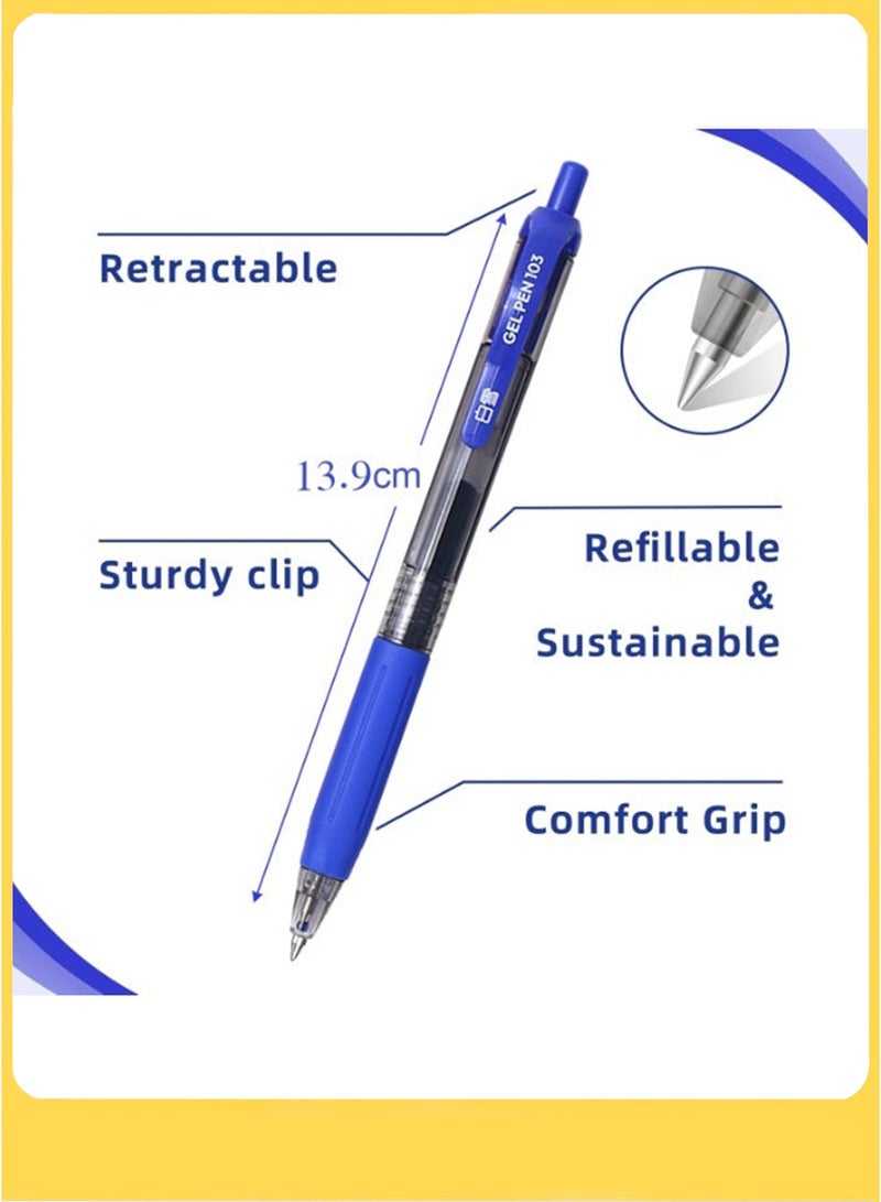 Snowhite 12 Pcs Retractable Blue Ink Gel Pens, Quick Dry 0.5mm Fine Point Premium Rolling Ball Gel Pens Refillable for Office School Supply - Image 2