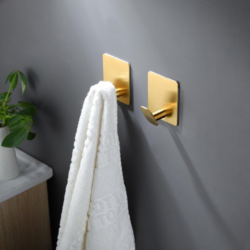 DELITON Gold Towel Hooks- 4 Pack Adhesive Hook for Coat Robe Clothes Stick on Bathroom Wall Brushed Gold Finish Heavy Duty, Stainless Steel - Image 3