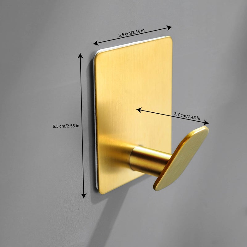 DELITON Gold Towel Hooks- 4 Pack Adhesive Hook for Coat Robe Clothes Stick on Bathroom Wall Brushed Gold Finish Heavy Duty, Stainless Steel - Image 4