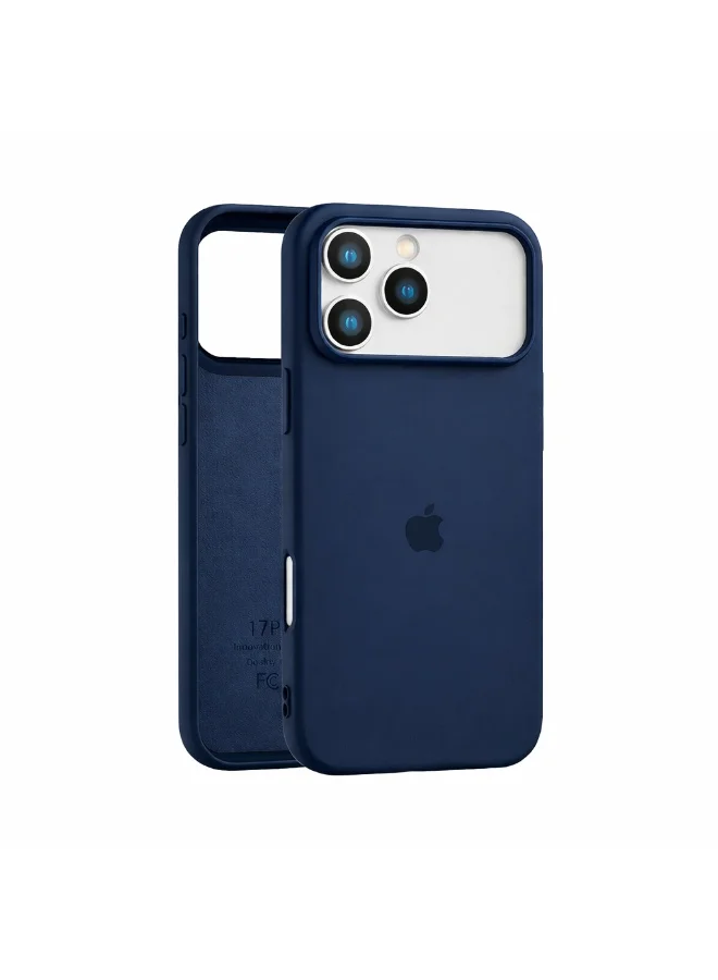 موبكوس جراب Mobcos iPhone 17 Pro Max الفاخر المصنوع من السيليكون، بشعار أزرق داكن، مزود بشحن لاسلكي مغناطيسي | ملمس ناعم كالحرير | حماية مقاومة للصدمات بمعايير عسكرية | توافق مغناطيسي قوي | غطاء أنيق ونحيف