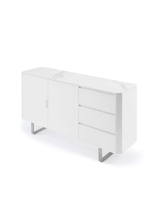 DANUBE HOME Monarch Sideboard Sturdy Home Kitchen Organiser Sideboard Modern Design Furniture For Dining Room Living Room Kitchen-White / Brushedsilver - Image 3