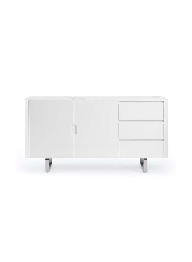 DANUBE HOME Monarch Sideboard Sturdy Home Kitchen Organiser Sideboard Modern Design Furniture For Dining Room Living Room Kitchen-White / Brushedsilver - Image 2