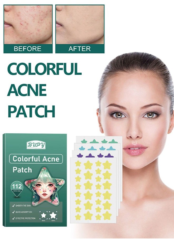 BUPY 1 Pack Star Shaped Hydrocolloid Acne Patches 112 Pcs Spot Dots Stickers for Blemishes Pimples and Whiteheads  - Image 1