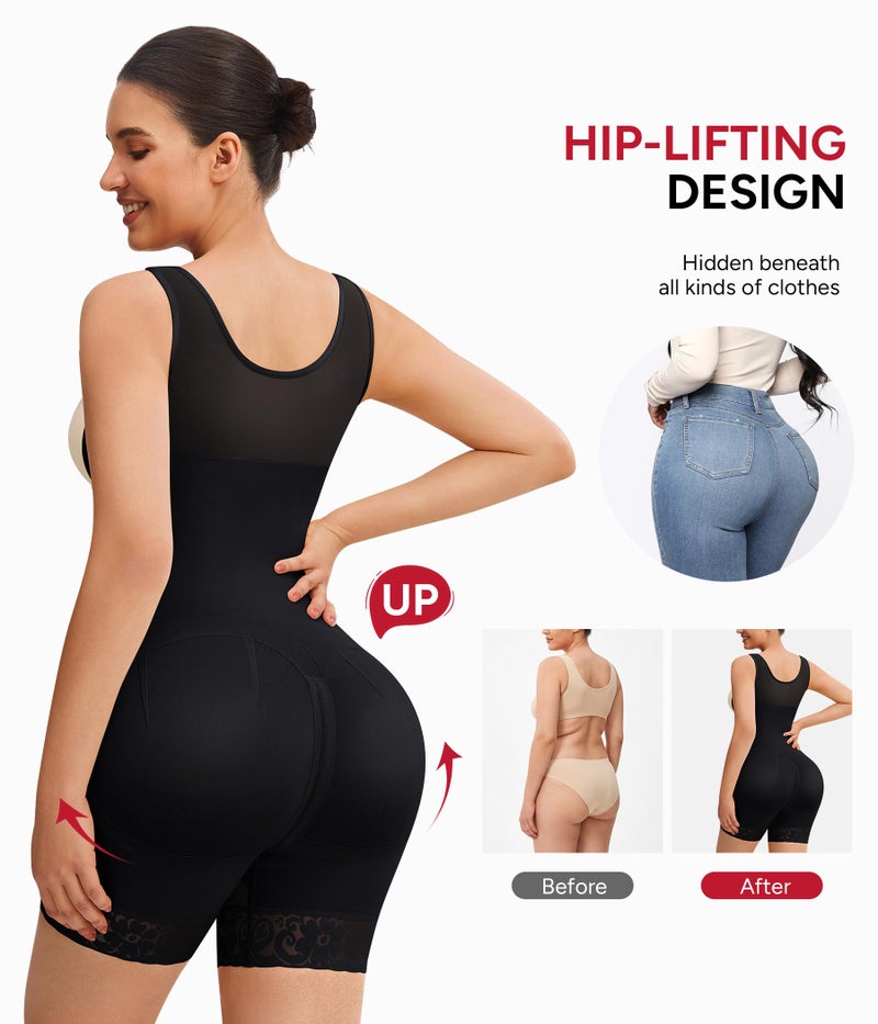 Nebility Fajas Colombianas Moldeadoras Tummy Control Shapewear for Women Postpartum Body Shaper Waist Trainer Bodysuit (Black, Medium) - Image 3
