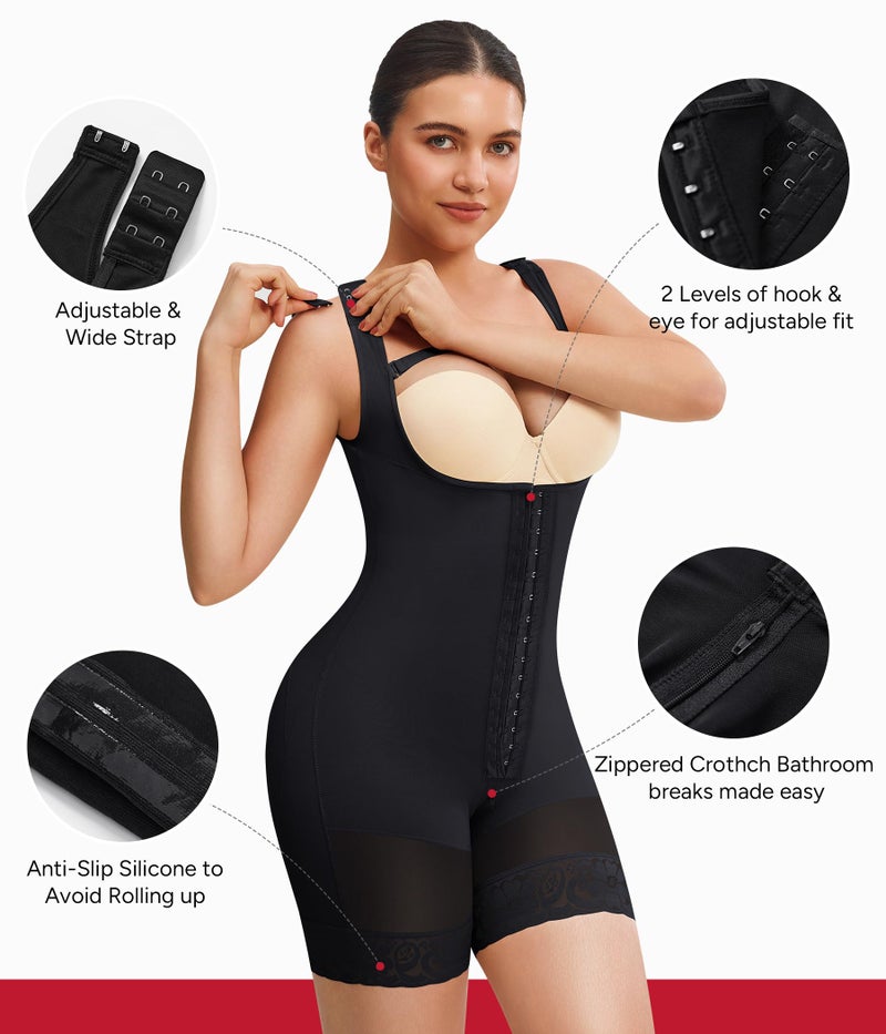 Nebility Fajas Colombianas Moldeadoras Tummy Control Shapewear for Women Postpartum Body Shaper Waist Trainer Bodysuit (Black, Medium) - Image 5