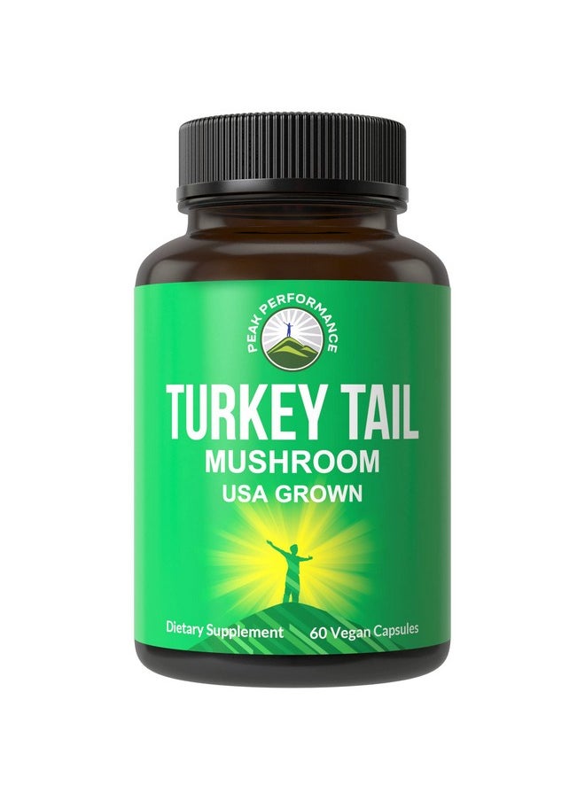 Peak Performance Turkey Tail Capsules Usa Grown Made With Real Turkey Tail Mushroom. Immune System Support Naturally Harvested Mushroom Supplements For Immunity. Vegan Turkey Tail Mushroom Supplement Extract  - Image 1