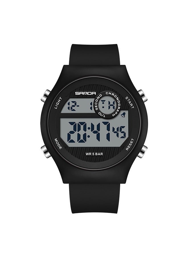Sanda ساعة رجالية بسوار سيليكون 48 مم بشاشة LED مضيئة مقاومة للماء حتى عمق 50 متر، لون أسود - Image 1