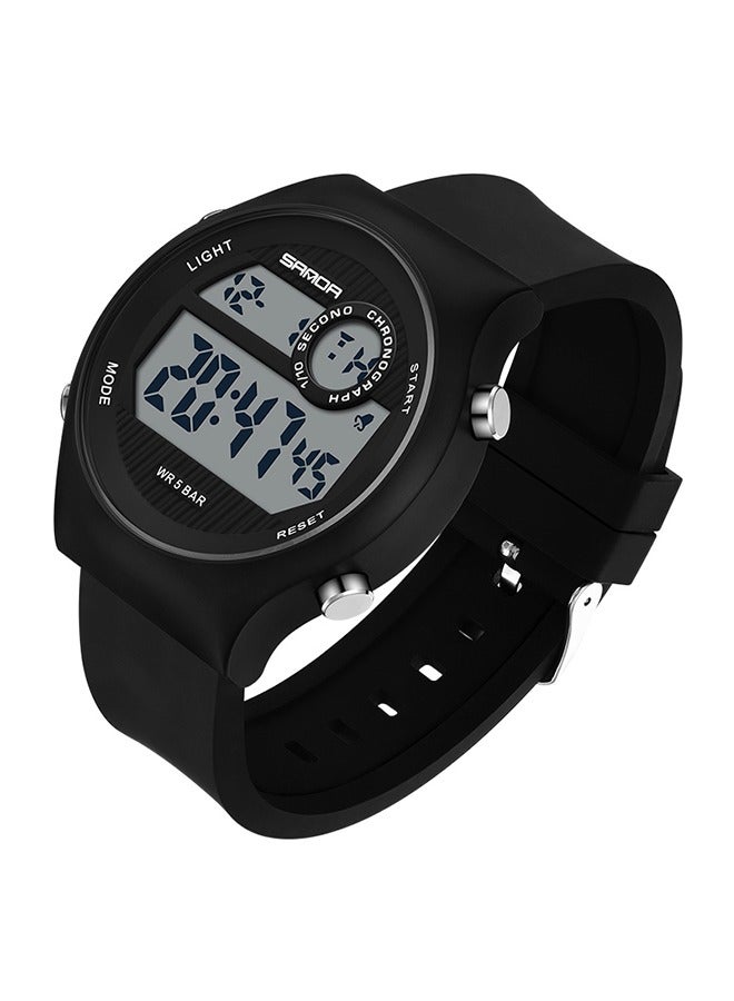 Sanda ساعة رجالية بسوار سيليكون 48 مم بشاشة LED مضيئة مقاومة للماء حتى عمق 50 متر، لون أسود - Image 2