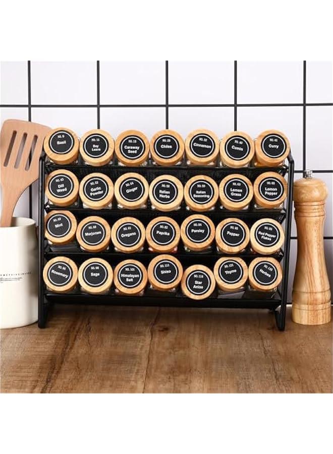 HOOKOR 24 Pcs Spice Jars with Labels - 4 oz Glass Spice Jars with Bamboo Lids, 348 Labels Stickers, Shaker Lids, Collapsible Funnel, 1 Pens, Seasoning Storage Bottles for Spice Rack, Cabinet, Drawer - Image 4