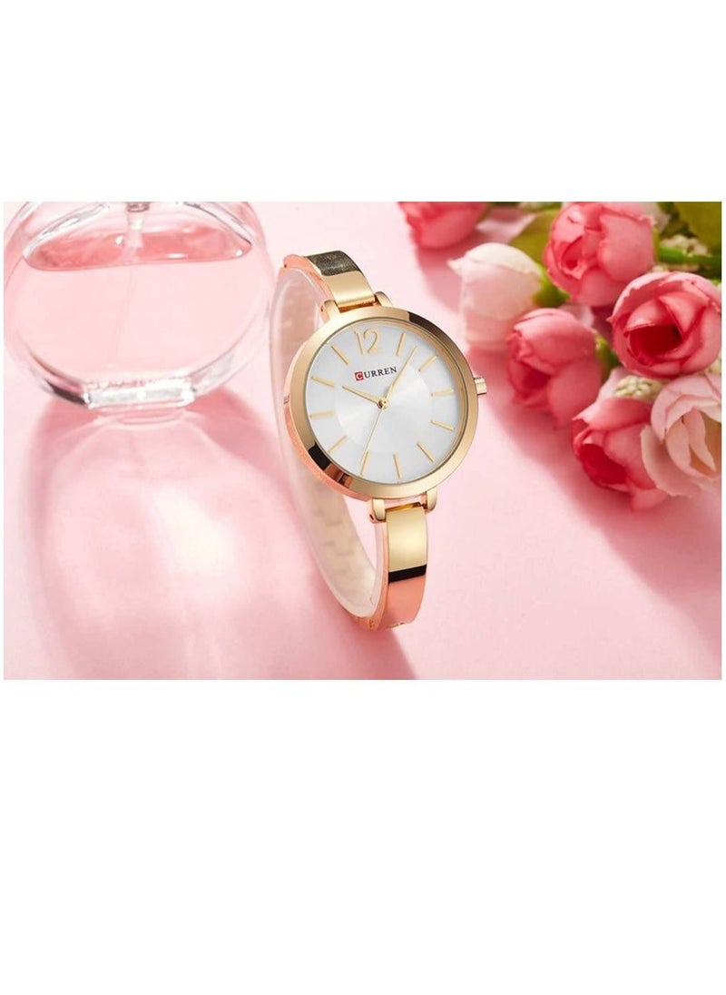 CURREN - 9012 Quartz Movement Round Dial Stainless Steel Strap Waterproof Women Wristwatch - Gold - Image 1