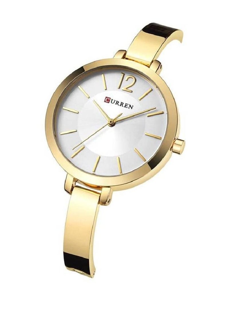 CURREN - 9012 Quartz Movement Round Dial Stainless Steel Strap Waterproof Women Wristwatch - Gold - Image 1