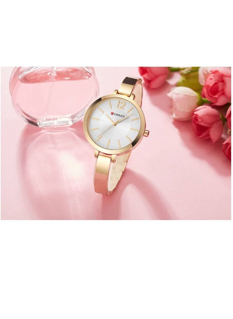 CURREN - 9012 Quartz Movement Round Dial Stainless Steel Strap Waterproof Women Wristwatch - Gold - Image 1