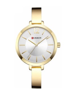9012 Quartz Movement Round Dial Stainless Steel Strap Waterproof Women Wristwatch - Gold