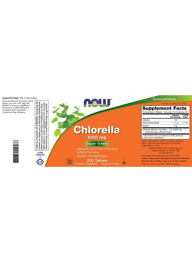 Now Chlorella Tablets,1000mg, 200 Tabs - Premium, Non-GMO Microalgae - Green Superfood Supplement - Image 5