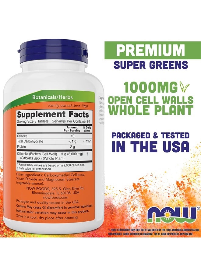 Now Chlorella Tablets,1000mg, 200 Tabs - Premium, Non-GMO Microalgae - Green Superfood Supplement - Image 2