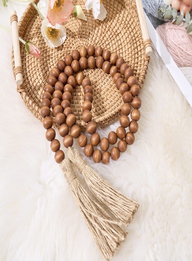 OMISHE 59in Wood Bead Garland with Tassels, Decorative Beads Decor, Farmhouse Wooden Beads Garland for Wall Hanging Home Festival Decor, Brown - Image 1