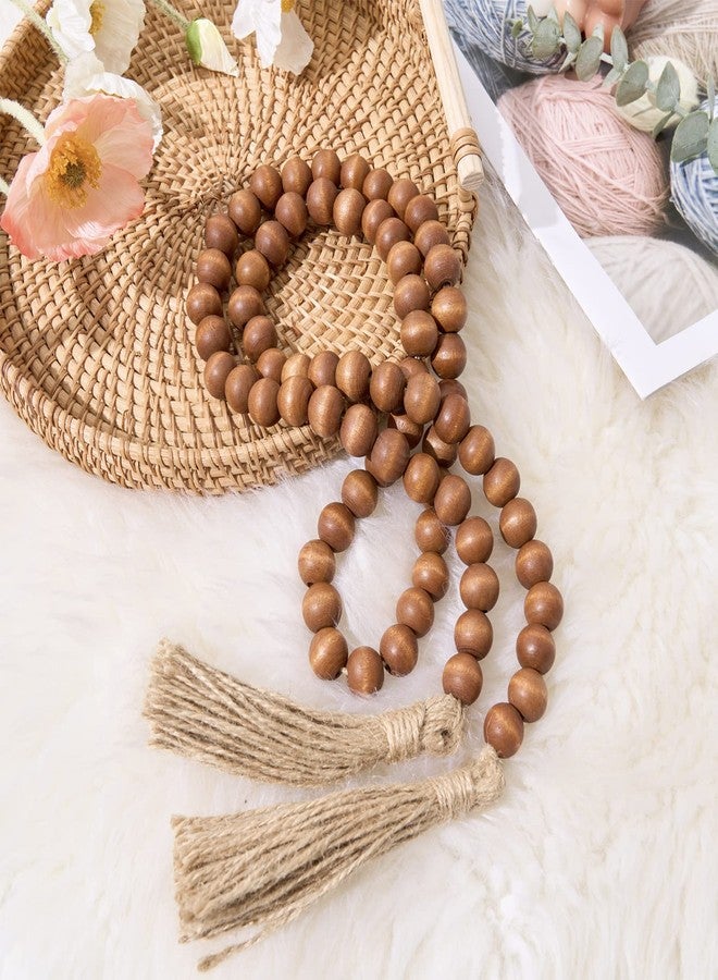 OMISHE 59in Wood Bead Garland with Tassels, Decorative Beads Decor, Farmhouse Wooden Beads Garland for Wall Hanging Home Festival Decor, Brown - Image 2