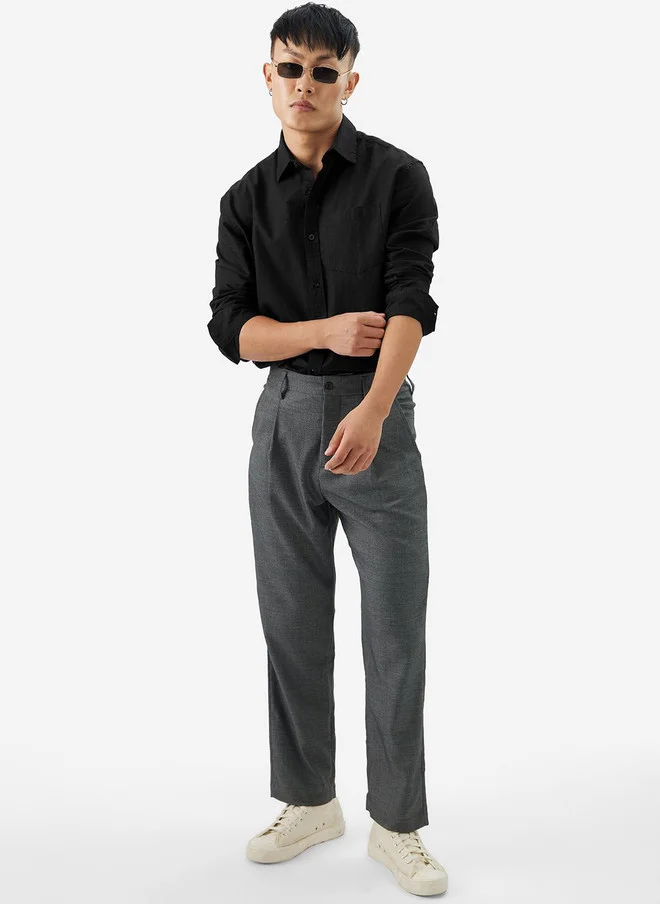 The Souled Store  The Souled Store Men Regular Fit Solid Black Cotton Linen Shirt  | Best Price UAE