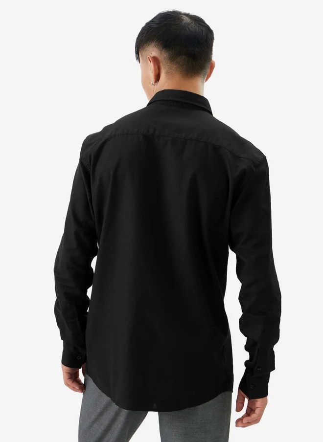 The Souled Store  The Souled Store Men Regular Fit Solid Black Cotton Linen Shirt  | Best Price UAE