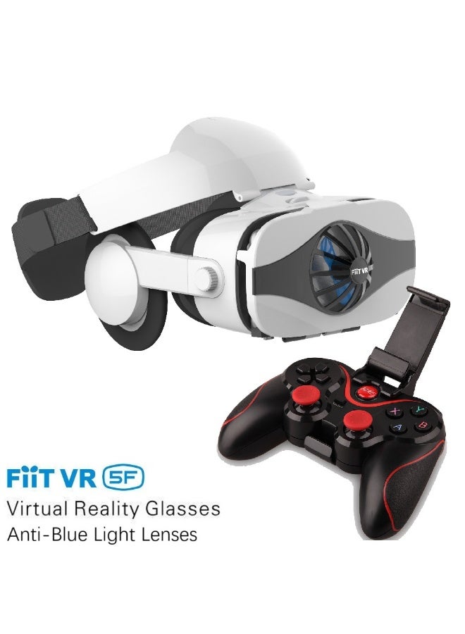 general Classic VR Goggles FIIT VR 5F+Controller Virtual Reality VR Headset 3D Glasses Fan Cooling for Movies & Video Games, Compatible with Android, iOS, HarmonyOS, Smartphone within 4.0-6.3inch Screen Pupil Distance Adjusting Function, IMAX Cinema/360°View/3D Games, Lightweight, Comfortable Material, Ergonomic Design, Mini Fan Physical Cold Wind Phone Cooling - Image 1