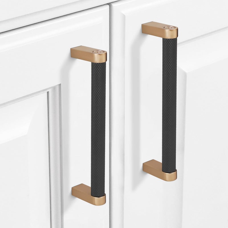 POVEFONK 10 Pack 5 inch(128mm) Black and Champagne Bronze Kitchen Cabinet Handles Knurled Cabinet Pulls Black Drawer Pulls Kitchen Cabinet Hardware Handles Dresser Handles - Image 3
