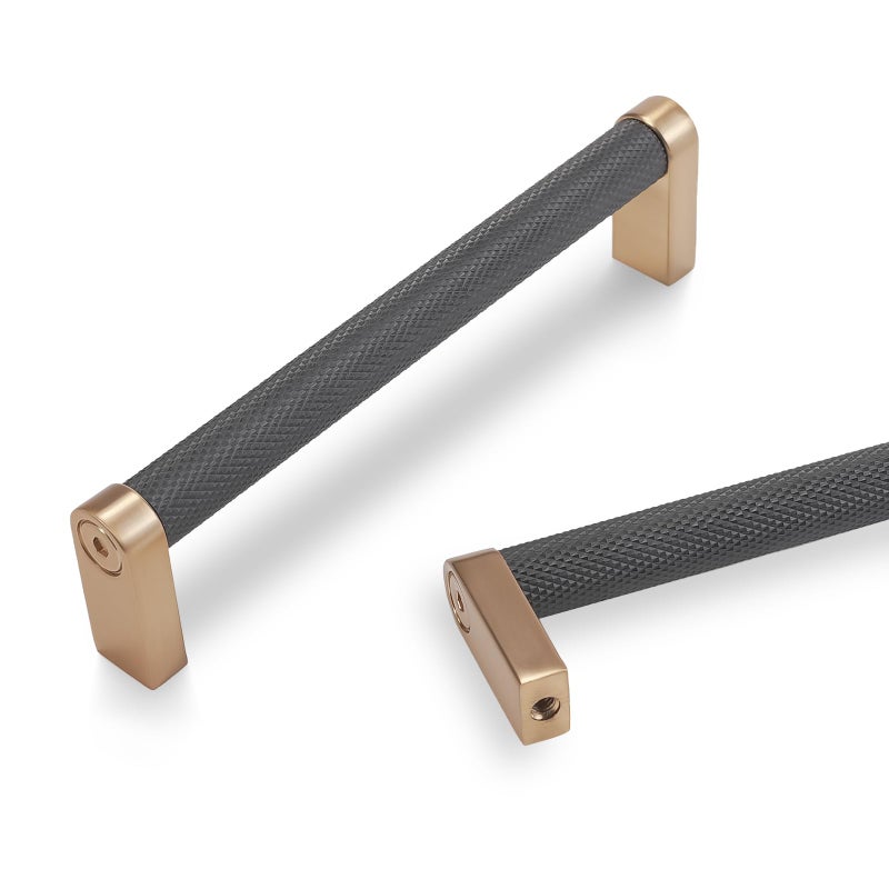 POVEFONK 10 Pack 5 inch(128mm) Black and Champagne Bronze Kitchen Cabinet Handles Knurled Cabinet Pulls Black Drawer Pulls Kitchen Cabinet Hardware Handles Dresser Handles - Image 1