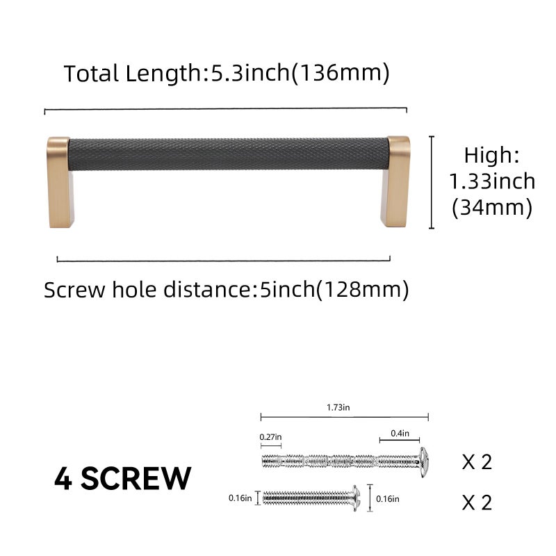 POVEFONK 10 Pack 5 inch(128mm) Black and Champagne Bronze Kitchen Cabinet Handles Knurled Cabinet Pulls Black Drawer Pulls Kitchen Cabinet Hardware Handles Dresser Handles - Image 2