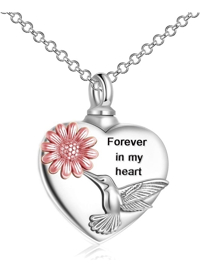 YFN YFN Urn Necklace for Ashes Sterling Silver Hummingbird Flower Urn Necklace Heart Cremation Memory Jewelry for Women Men  - Image 1