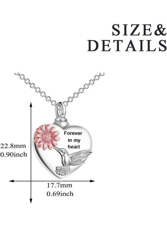YFN YFN Urn Necklace for Ashes Sterling Silver Hummingbird Flower Urn Necklace Heart Cremation Memory Jewelry for Women Men  - Image 2