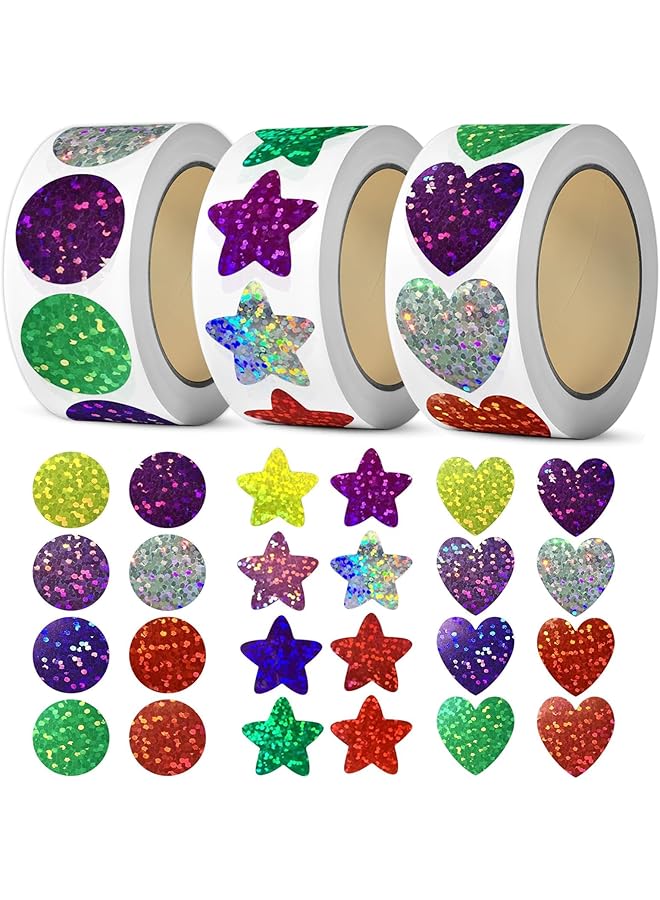 erorex 1500Pcs Glitter Star Stickers Heart Stickers Round Stickers Foil Shiny Stickers For Kids Reward Decoration Or Gifts 1 Inch Colorful Stickers For Diy Crafts Party Classroom Teacher Supplies - Image 1