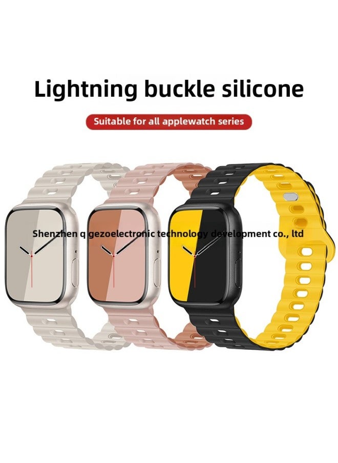 Generic - For Apple Watch Band Iwatch Single And Double Color Silicone Lightning Buckle Ultra For Applewatch Strap 1-8-Color:38/40/41mm Antique White With Mist Blue - Image 1