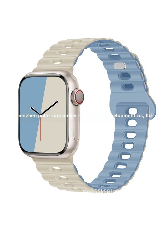 Generic - For Apple Watch Band Iwatch Single And Double Color Silicone Lightning Buckle Ultra For Applewatch Strap 1-8-Color:38/40/41mm Antique White With Mist Blue - Image 1
