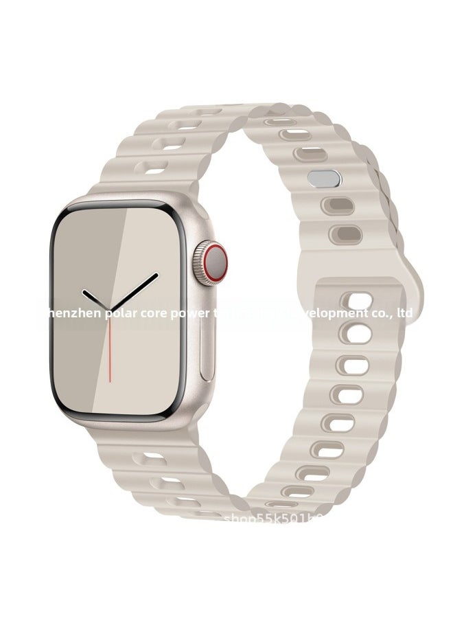 Generic - For Apple Watch Band Iwatch Single And Double Color Silicone Lightning Buckle Ultra For Applewatch Strap 1-8-Color:38/40/41mm Antique White With Mist Blue - Image 1