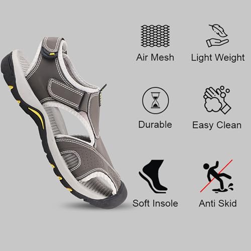 FUEL Soldier-04 Fisherman Sandals for Men | Comfortable, Breathable, Flexible Casual Sandals with Protective Bump Toe | Anti-Skid Outdoor & Beach Sports Footwear (Grey, 8UK) - Image 4